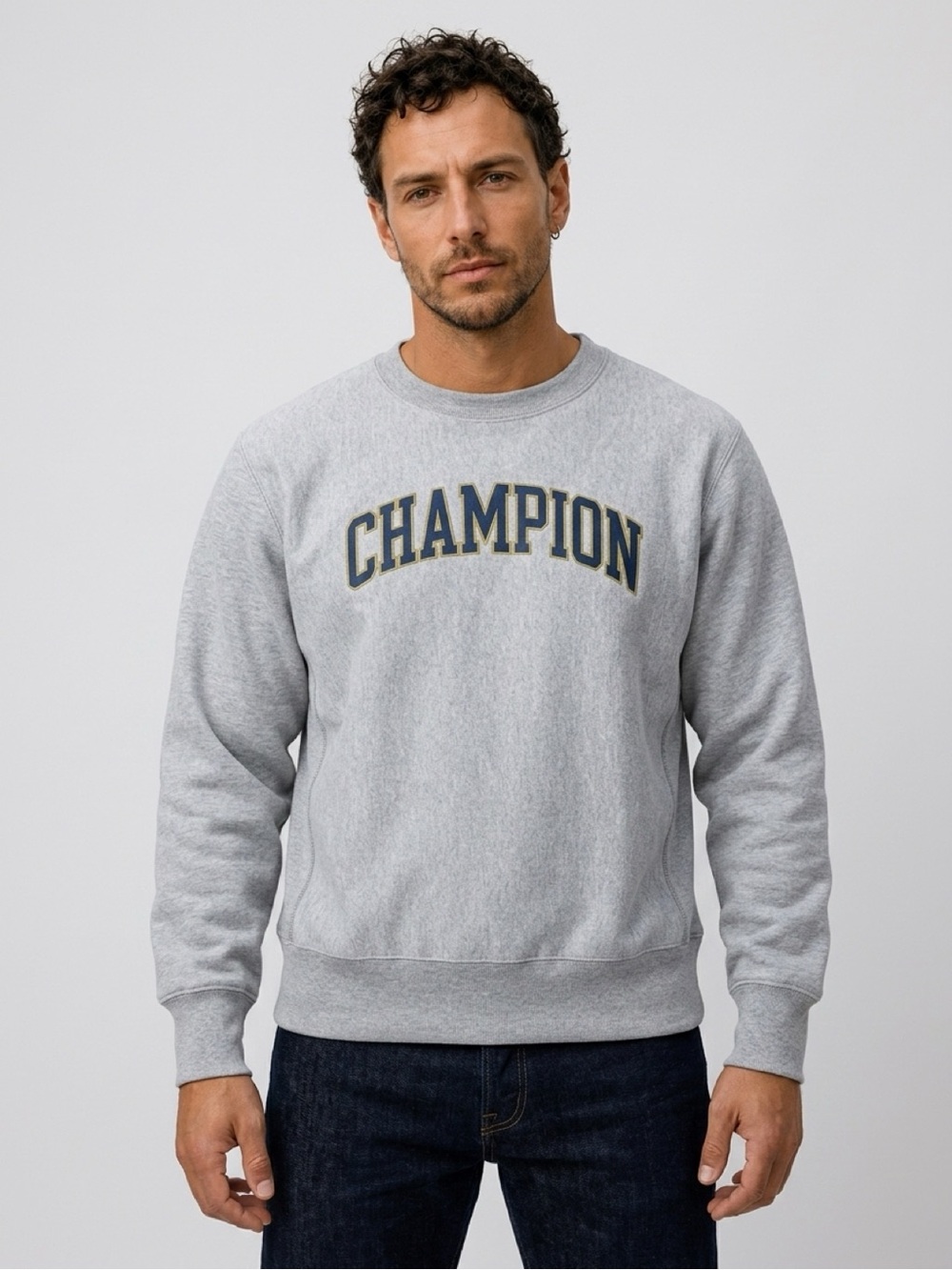 Champion Reverse Weave Sweatshirt Mens Medium Grey Vintage Y2K Arched Logo Crew